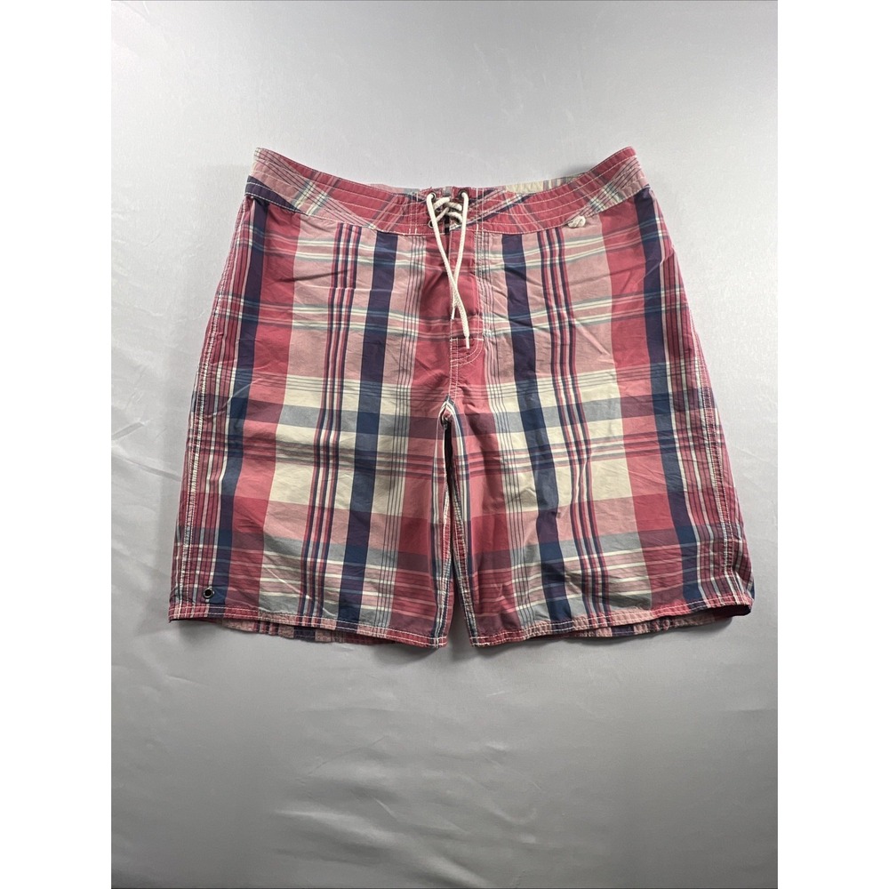 Polo Ralph Lauren Mens Plaid Board Shorts Red Blue Swim Trunks Size 34